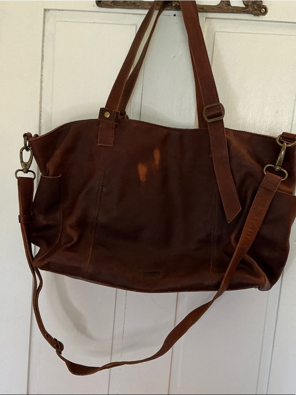 Duluth Trading Co Brown Leather Tote Bag with Adjustable Strap